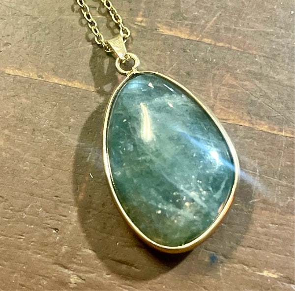 Labradorite Abstract Pendant 14KT Plated Necklace | 18inches