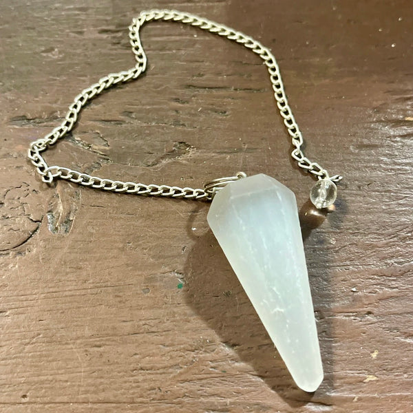 Selenite Pendulum with Silver Chain