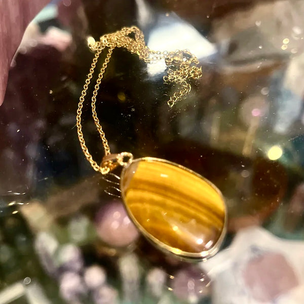 Tiger Eye Abstract Pendant 14KT Plated Necklace | 18inches