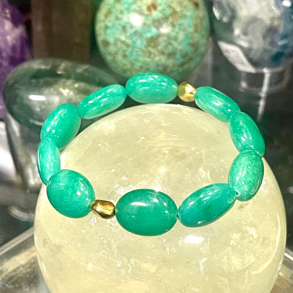 Chrysoprase Oval Gold Accent Stretch Bracelet