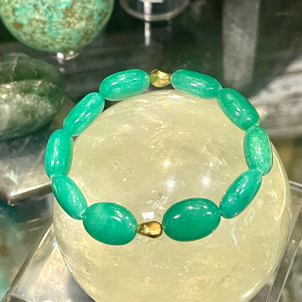 Chrysoprase Oval Gold Accent Stretch Bracelet