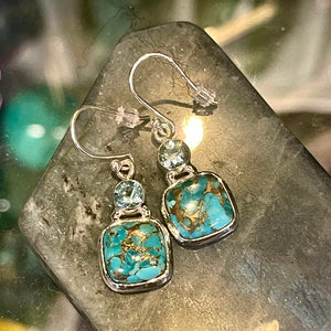 Sterling Silver Blue Copper Turquoise & Aquamarine Earrings