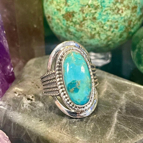 Turquoise Oval Sterling Silver Ring | Size 7