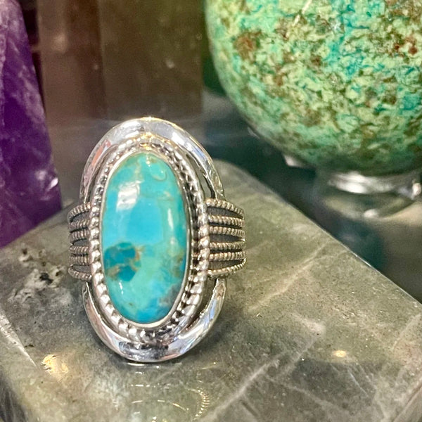 Turquoise Oval Sterling Silver Ring | Size 7