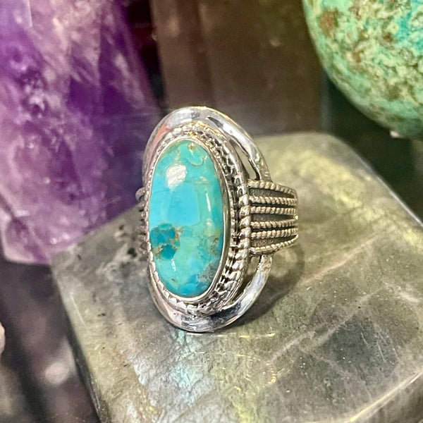 Turquoise Oval Sterling Silver Ring | Size 7