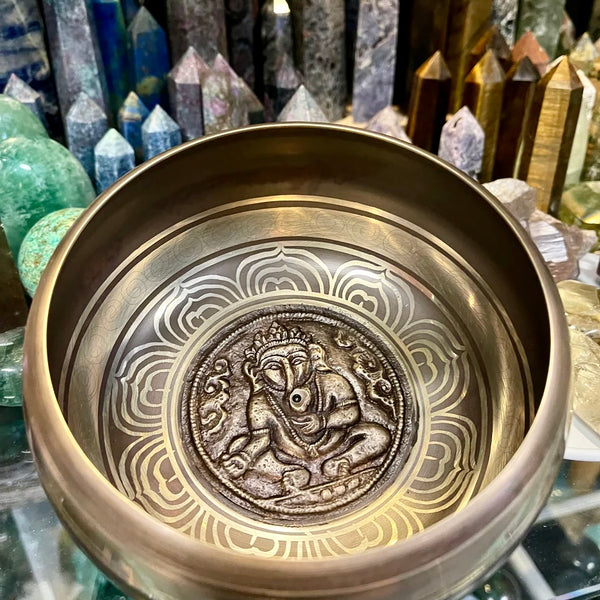 Bronze Tibetan Singing Bowl  Lord Ganesh Design | 5.5 inch | Note A | Third Eye Chakra