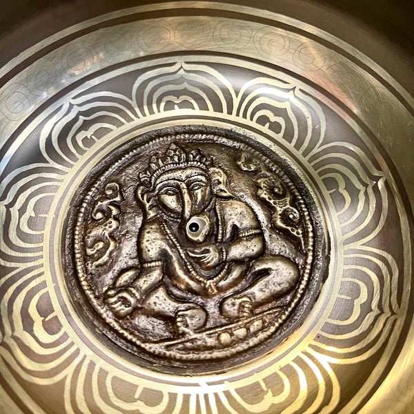 Bronze Tibetan Singing Bowl  Lord Ganesh Design | 5.5 inch | Note A | Third Eye Chakra