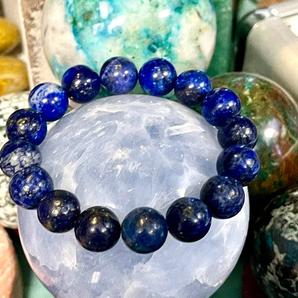 Lapis Lazuli 10 mm Round Smooth Bead Stretch Stackable Bracelet | 7.5 inch