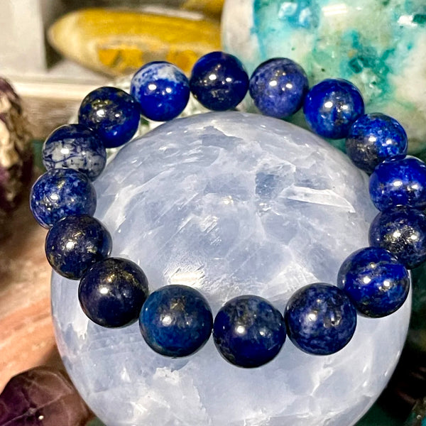 Lapis Lazuli 10 mm Round Smooth Bead Stretch Stackable Bracelet | 7.5 inch