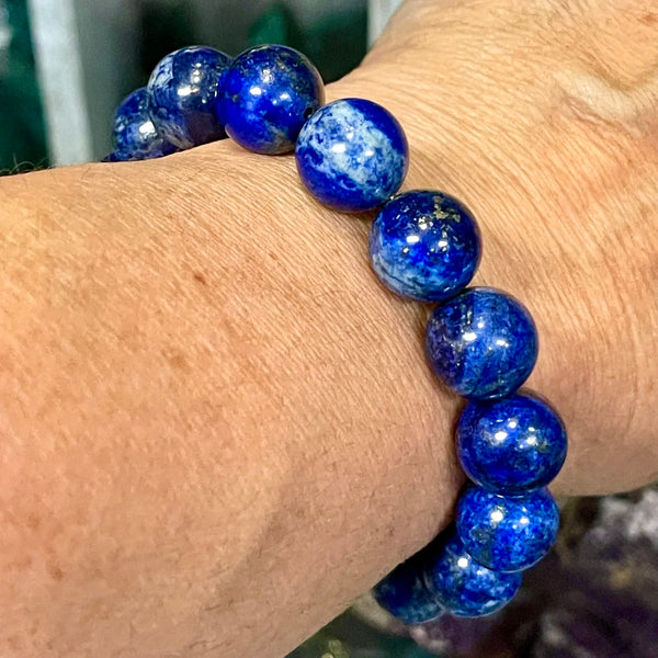 Lapis Lazuli 10 mm Round Smooth Bead Stretch Stackable Bracelet | 7.5 inch