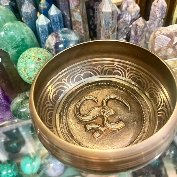 Tibetan Singing Bowl in Bronze with Ohm Mantra Design | 4.5 inch | Note D | Sacral Chakra