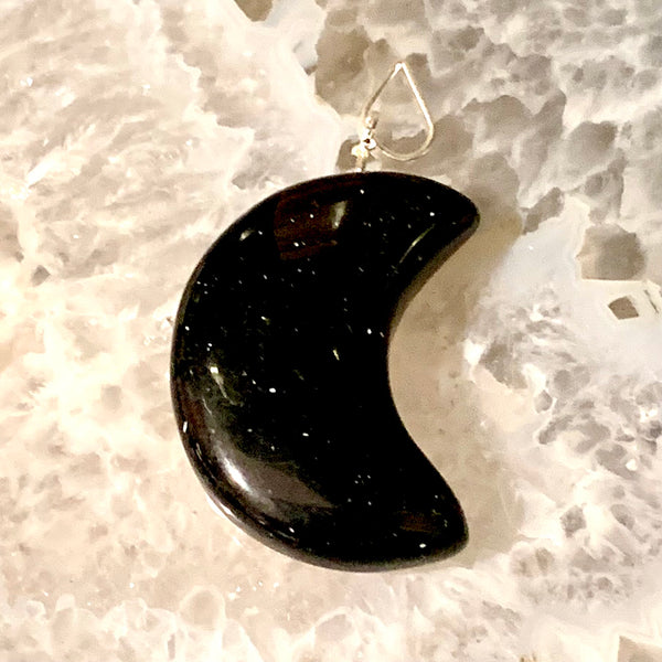 Crescent Moon Black Obsidian Pendant