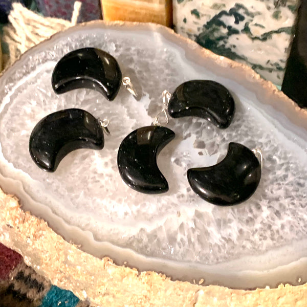 Crescent Moon Black Obsidian Pendant