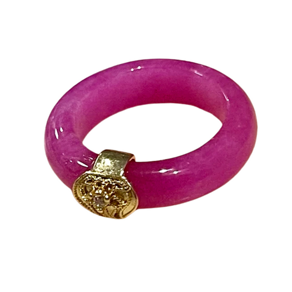 Pink Jade Ring with Gold Accent