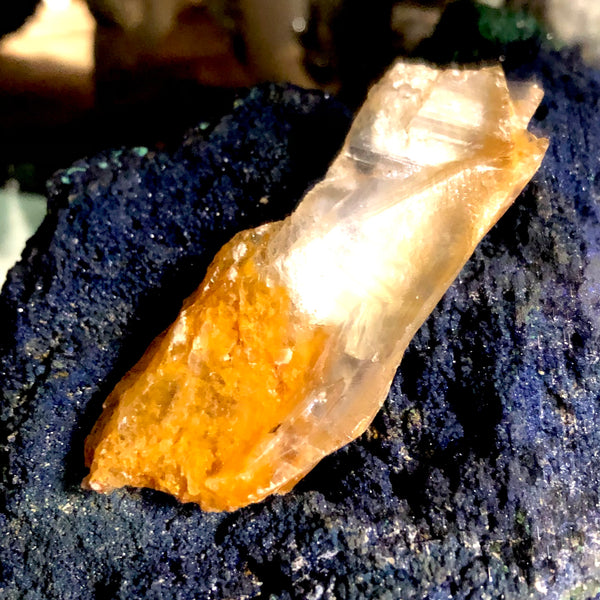Clear Phantom Golden Selenite Natural Wand with Limonite Inclusions