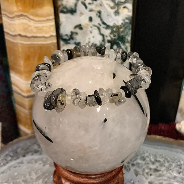 Tourmalated Quartz Chip Style Stackable Bracelet