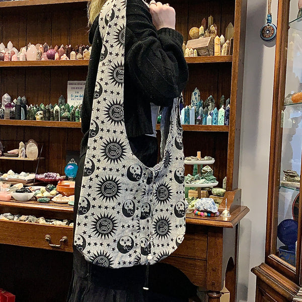 Star, Sun, and Moon Black and White Sling Bag