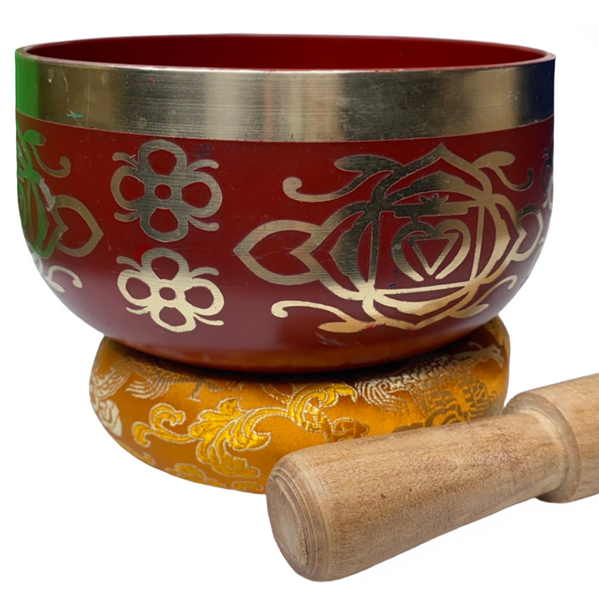 Tibetan Singing Bowl Brass with Cranberry Enamel | F Note