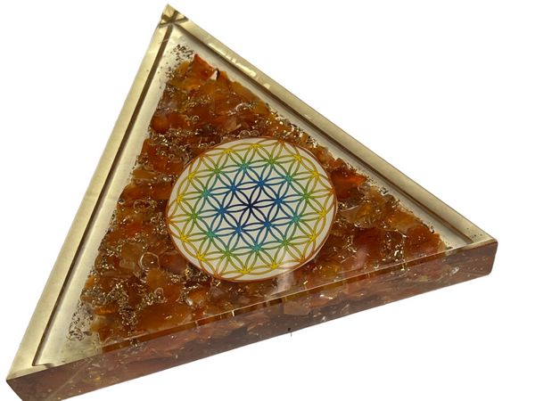 Orgone Flower of Life Carnelian Triangle | 4 inch