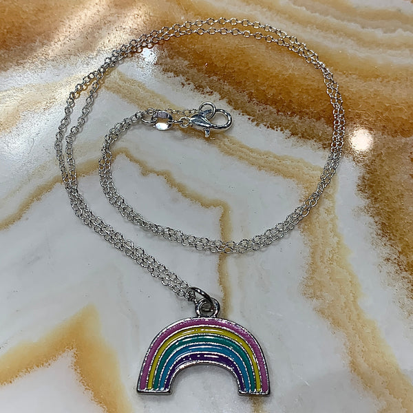 Silver Plated Pastel Rainbow Pendant 20 Inch Necklace