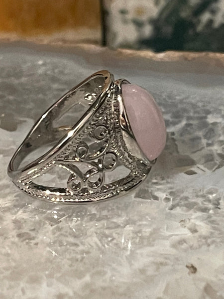 Rose Quartz in Ornate Silver Wide Band Ring