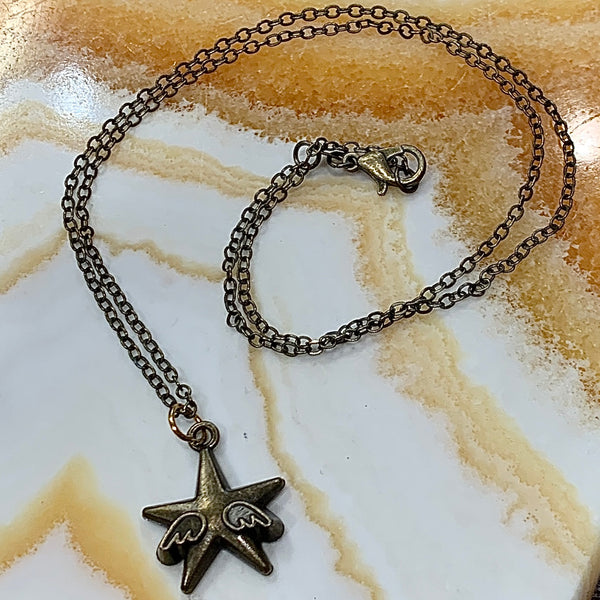 Bronze Star with Angel Wings 18 Inch Necklace