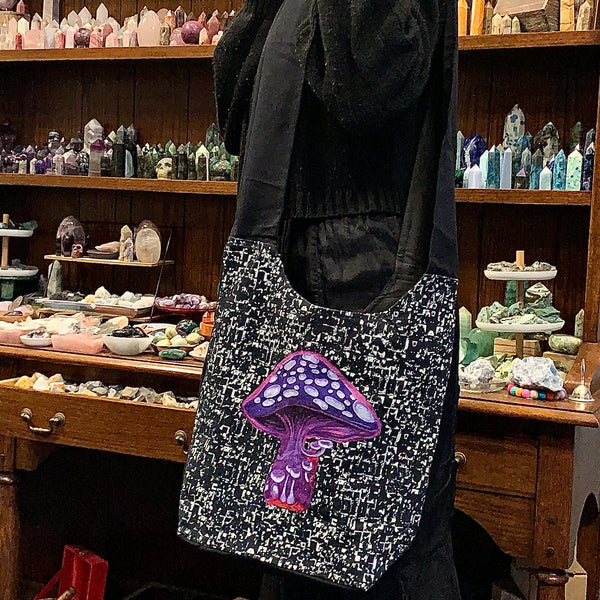 Psychedelic Purple Mushroom Cotton Sling Bag