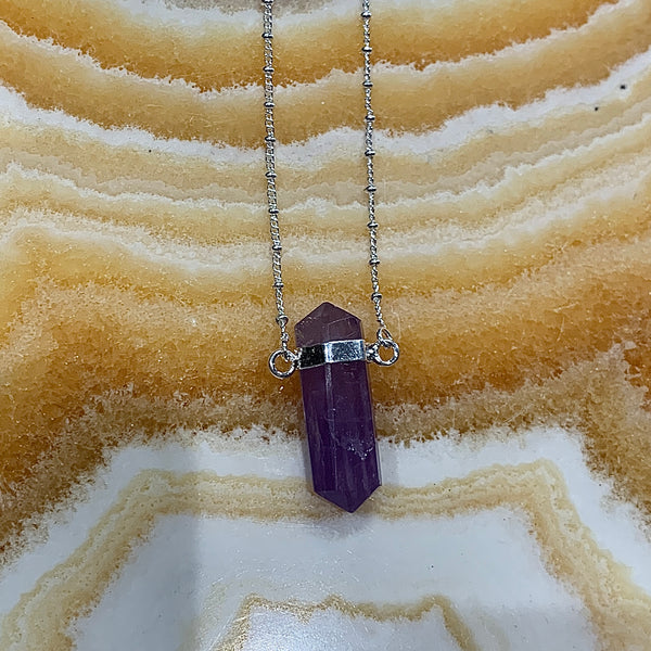 Silver Terminated Amethyst Pendant Necklace