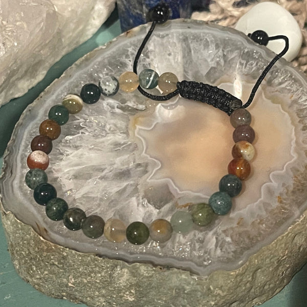 Fancy Jasper 6mm Round Beaded Macramé Bracelet