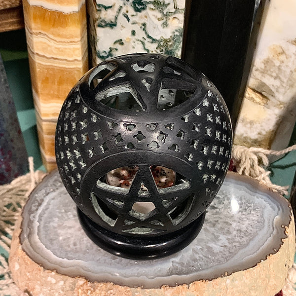 Pentacle Black Soapstone Votive Candle Dome Burner