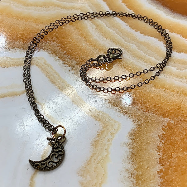 Bronze Filigree Crescent Moon 18 Inch Necklace