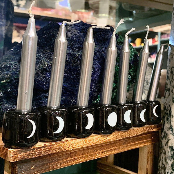 Seven Piece Moon Phase Chime Candle Holder in Black