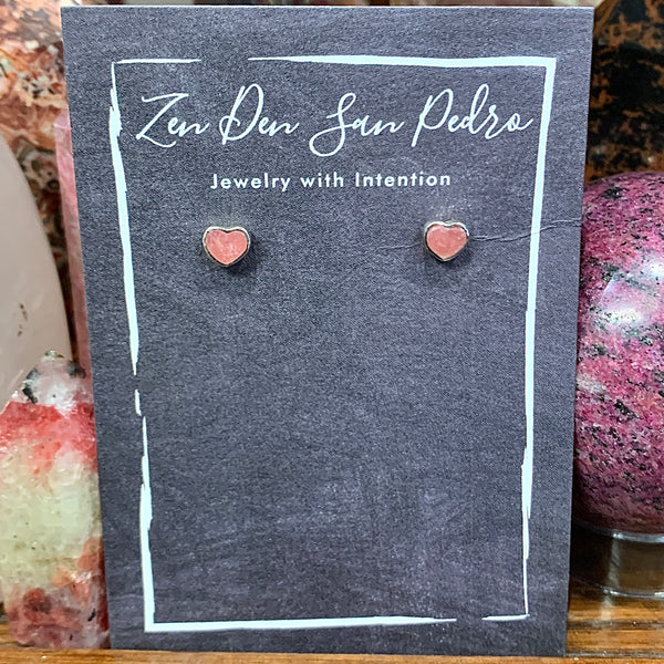 Rhodonite Sterling Silver Post Heart Earrings