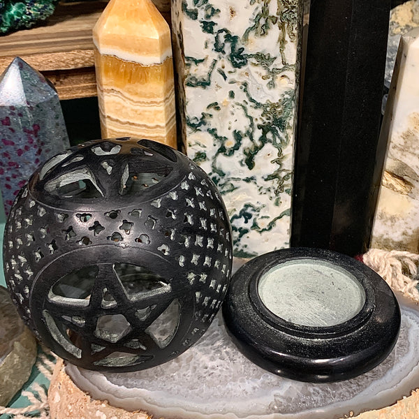 Pentacle Black Soapstone Votive Candle Dome Burner