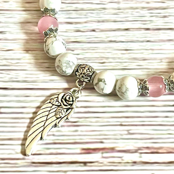 "Guardian Angel" Pink Cat Eye & White Turquoise Bracelet