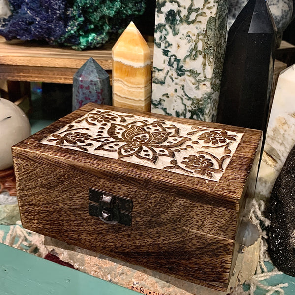 Lotus Designed Carved Wood Box 4 x 6 Inch