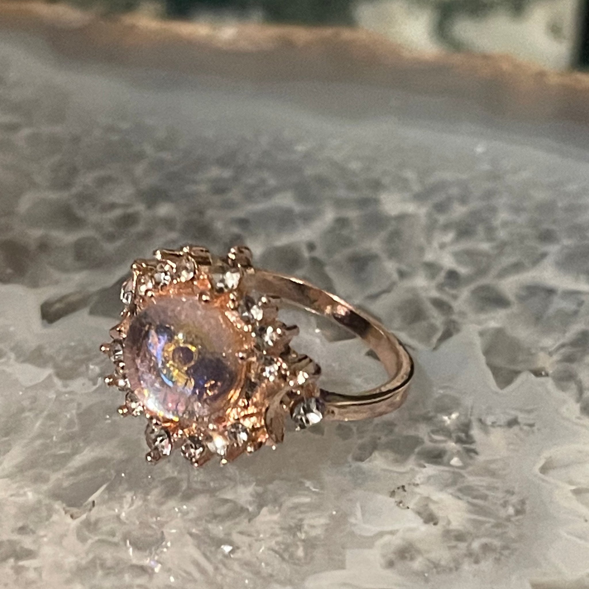 Crystal and Cubic Zirconia Sunburst Gazing Ring with Rose Gold Finish