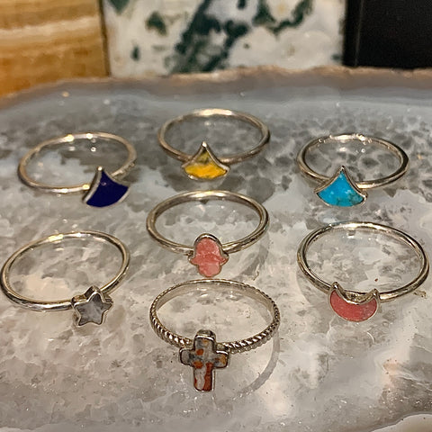 Sterling Silver Inlay Gemstone Rings Assorted Styles