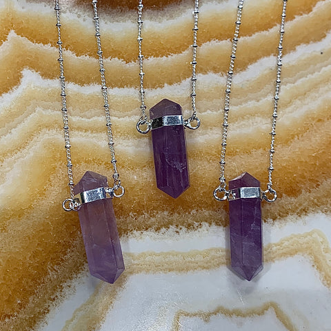 Silver Terminated Amethyst Pendant Necklace