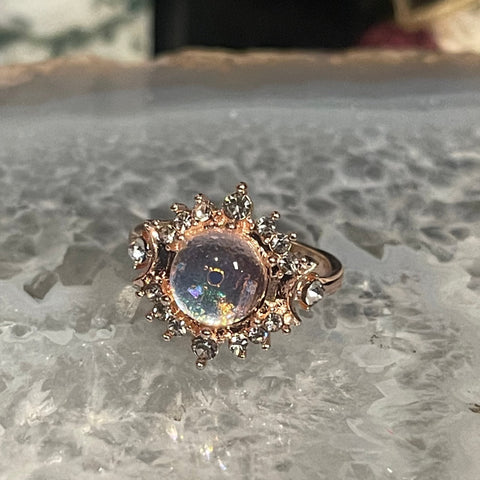 Crystal and Cubic Zirconia Sunburst Gazing Ring with Rose Gold Finish