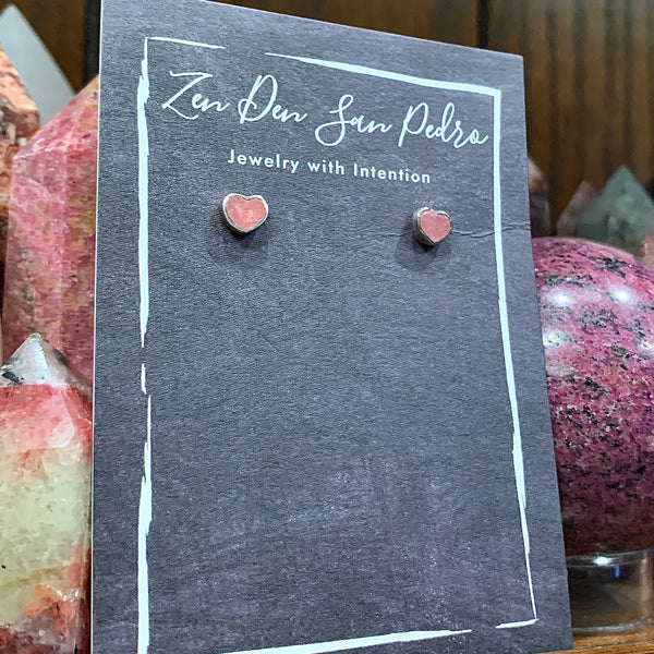 Rhodonite Sterling Silver Post Heart Earrings