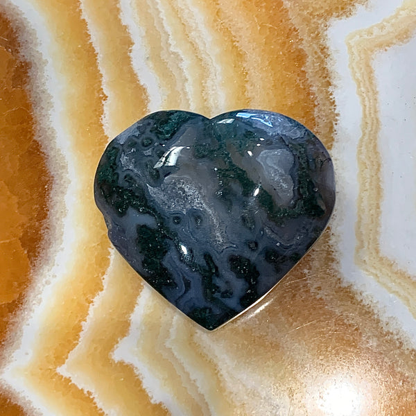 Moss Agate Heart Carving 2 inch