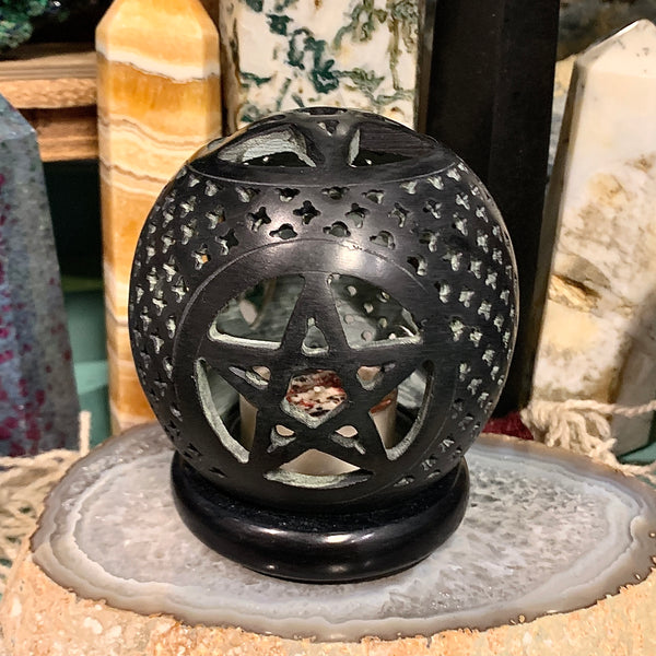 Pentacle Black Soapstone Votive Candle Dome Burner