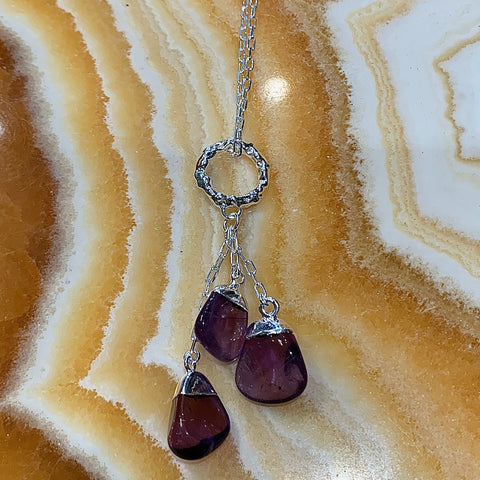 Three Stone Amethyst Silver Necklace