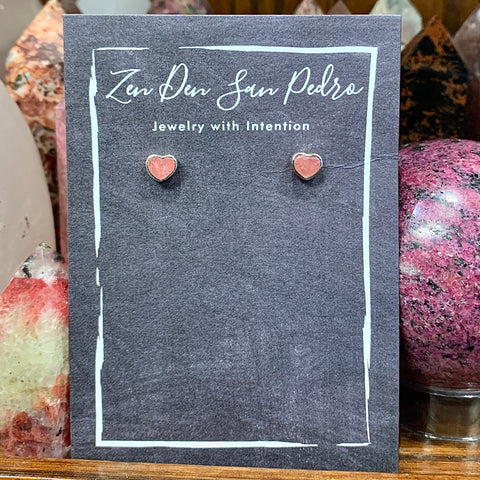 Rhodonite Sterling Silver Post Heart Earrings