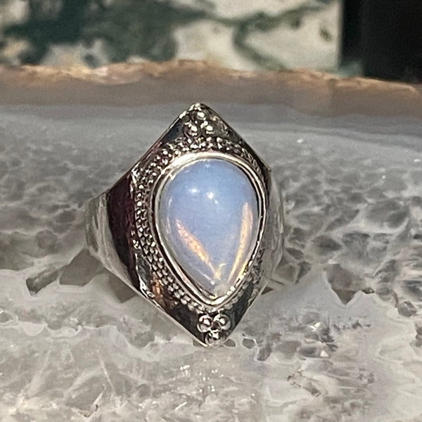 Opalite Teardrop Stone Silver Ring