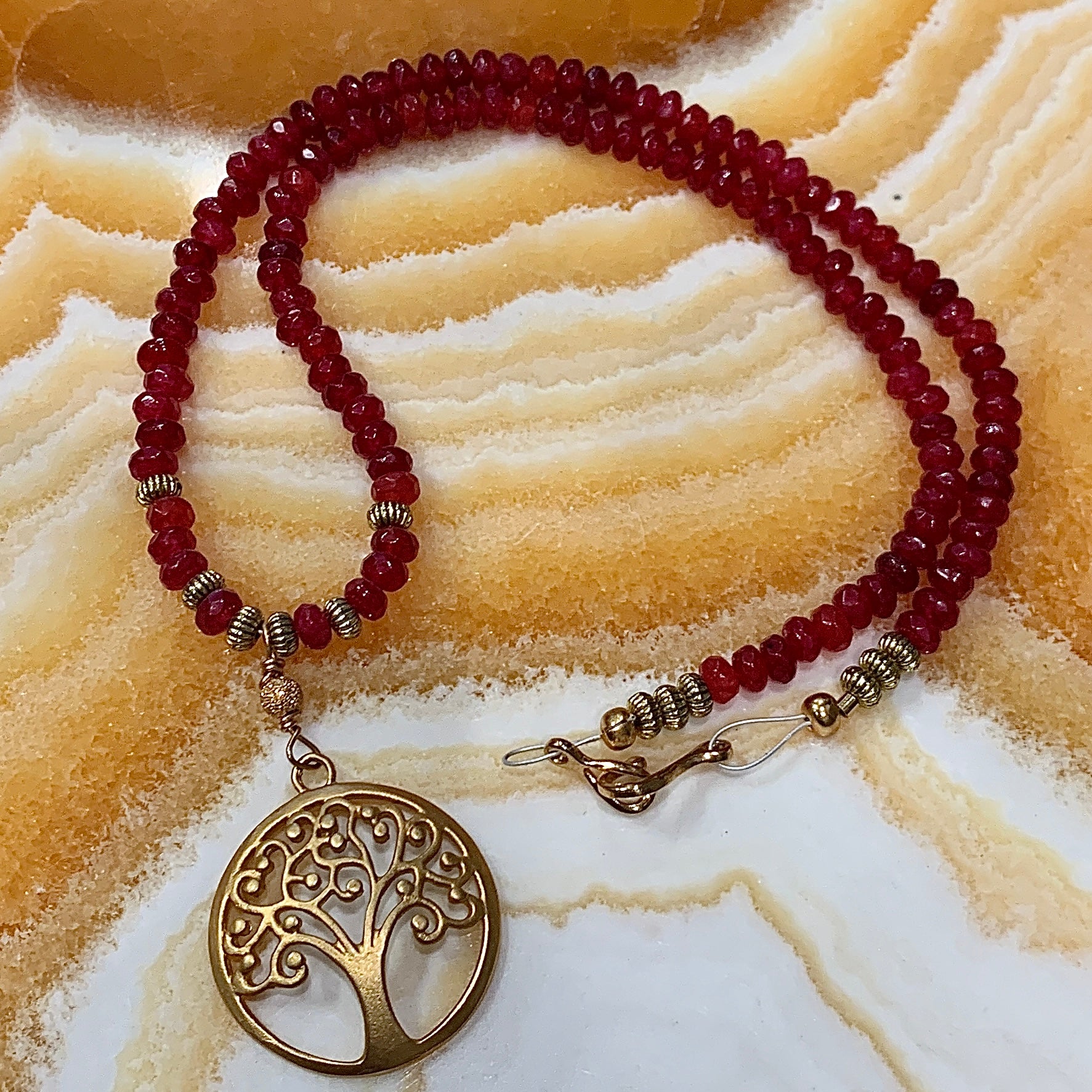 Ruby Jade 14kt GF Tree of Life Necklace