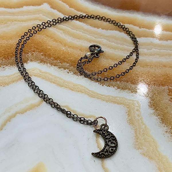 Bronze Filigree Crescent Moon 18 Inch Necklace