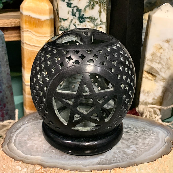 Pentacle Black Soapstone Votive Candle Dome Burner