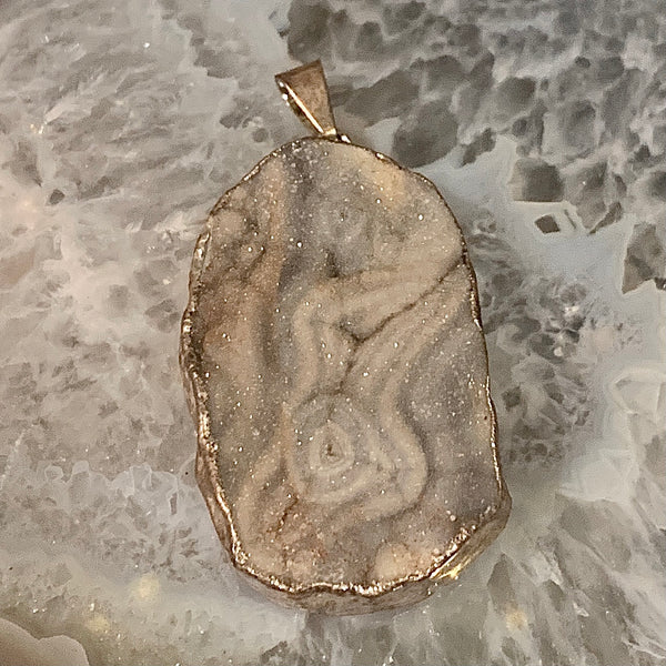 Quartz Druzy Silver Bail Freeform Pendant